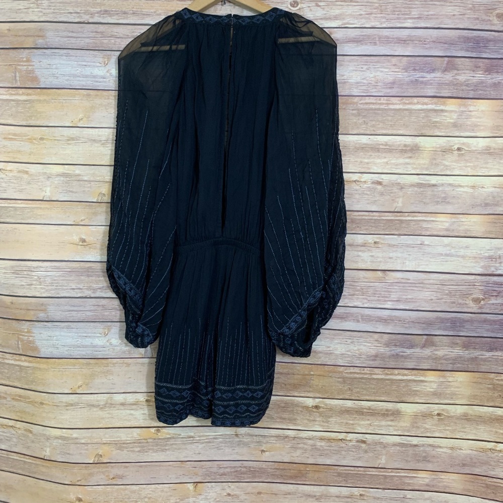 Free People Boho Black Beaded Long Sleeve Romper - image 5